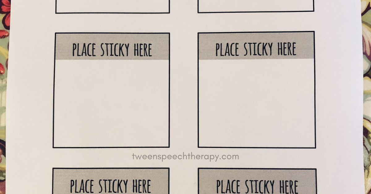 speech therapy sticky notes blank template page