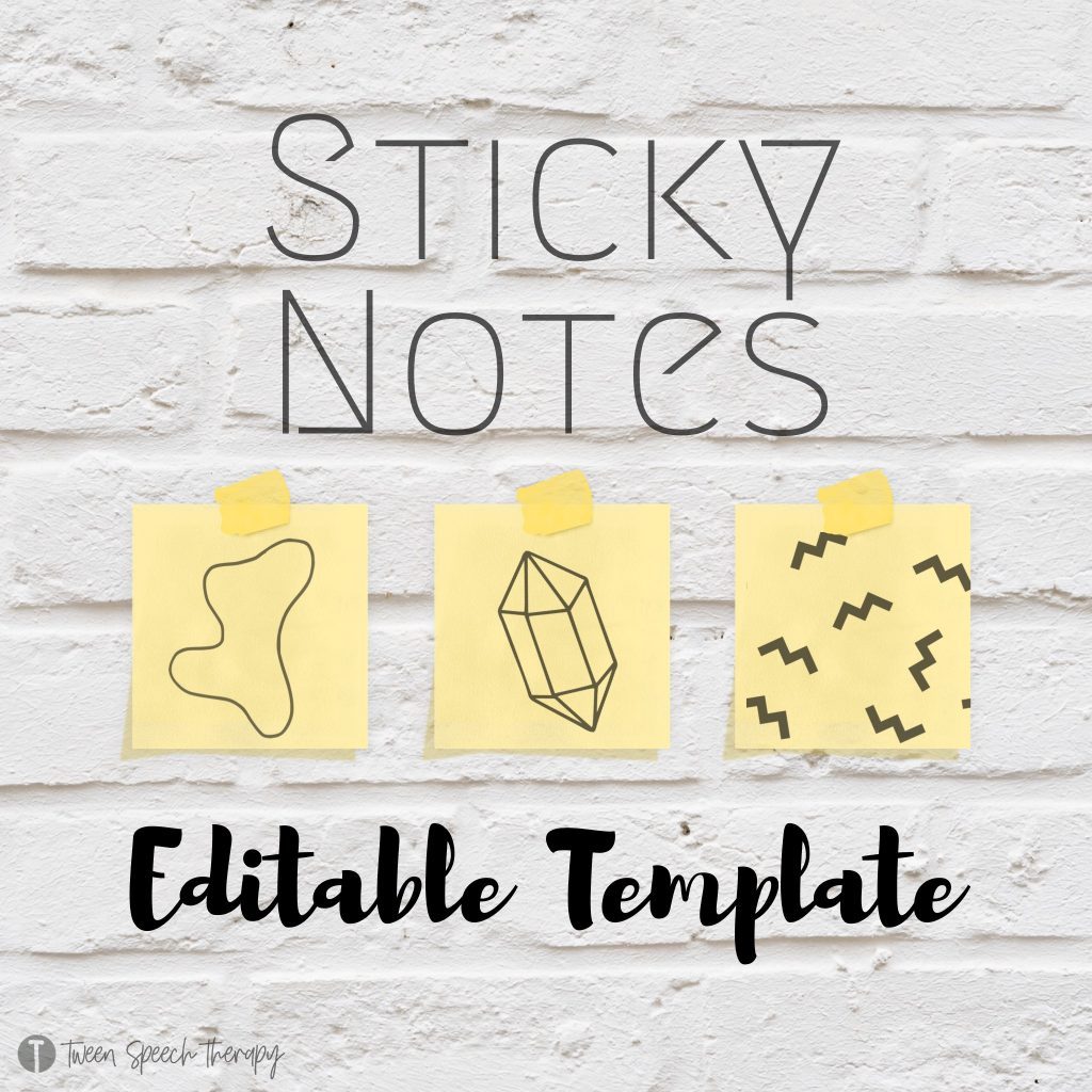 Speech therapy sticky notes editable template